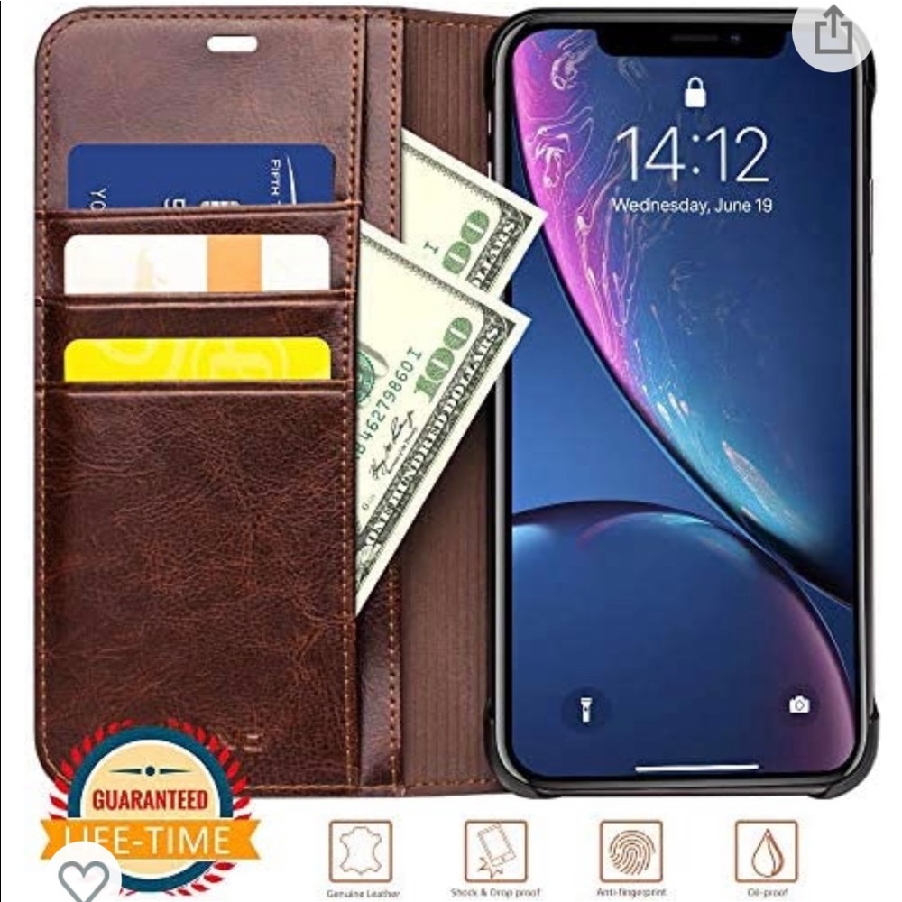 Leather wallet case for iPhone XR. New in box.